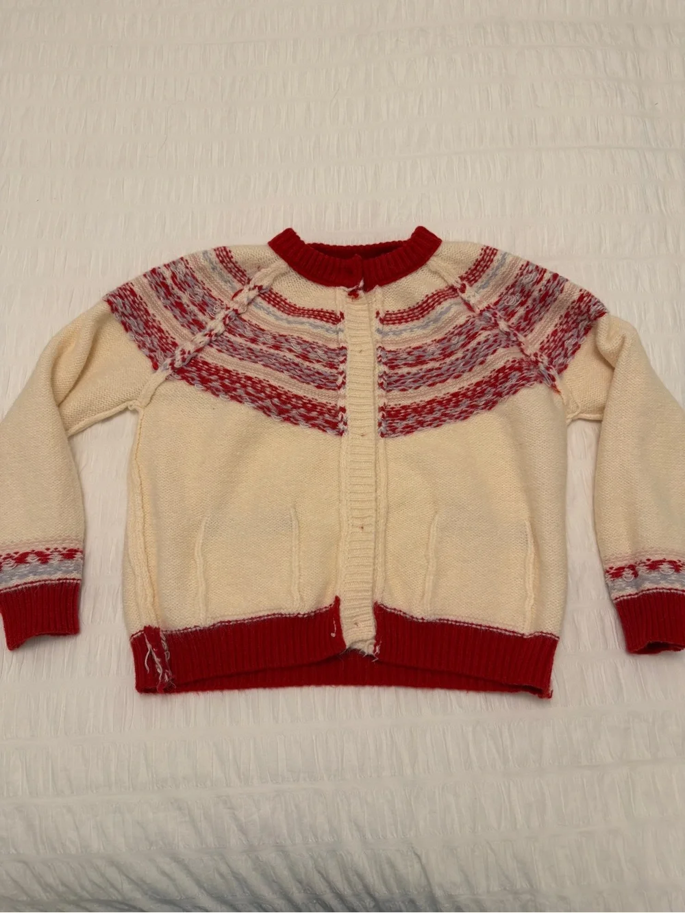FAIR ISLE  Hearts Bows Cardigan Sweater Fuzzy Soft Cozy Pockets Nordic Soft Girl - Picture 16 of 17